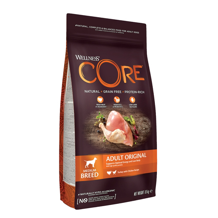 Wellness Core Xira Trofi Skulou Adult Original Medium Breed Glopoula & Kotopoulo 1.8kg